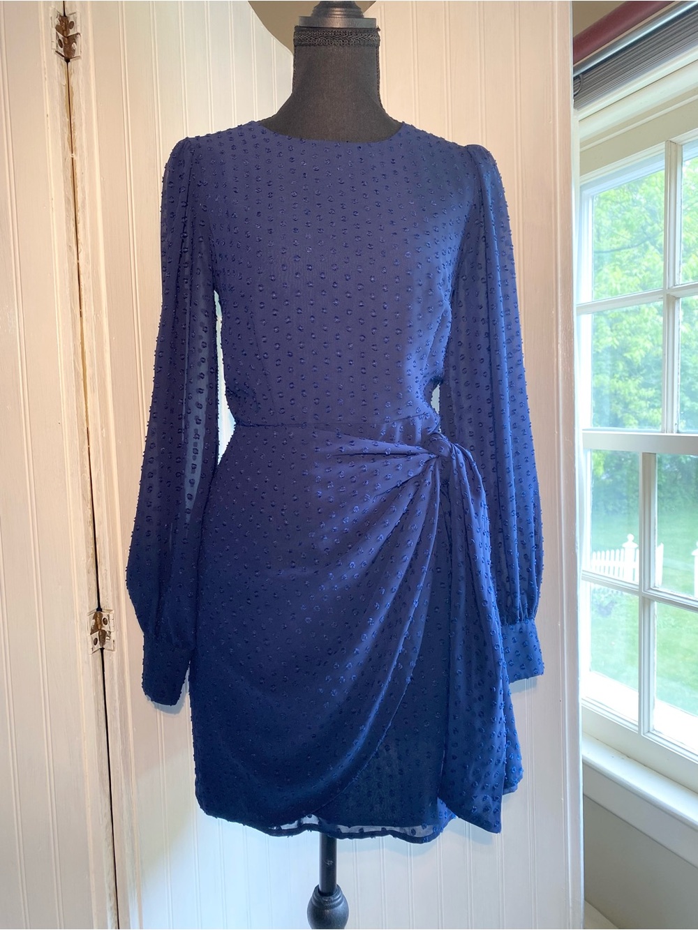 Yumi Kim Navy Swiss Dot Wonderland Long-Sleeve Textured Wrap Dress